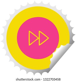 circular peeling sticker cartoon of a fast forward button