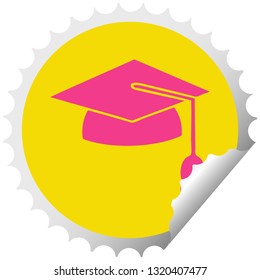 circular peeling sticker cartoon of a graduation cap