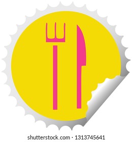 circular peeling sticker cartoon of a knife and fork