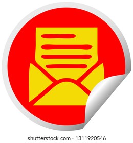 circular peeling sticker cartoon of a letter and envelope