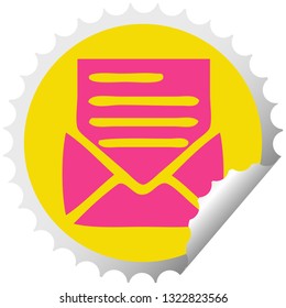 circular peeling sticker cartoon of a letter and envelope
