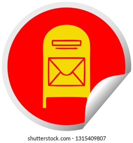 circular peeling sticker cartoon of a mail box