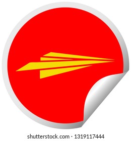 circular peeling sticker cartoon of a paper aeroplane