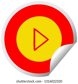 circular peeling sticker cartoon of a play button