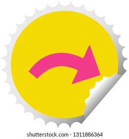 circular peeling sticker cartoon of a pointing arrow