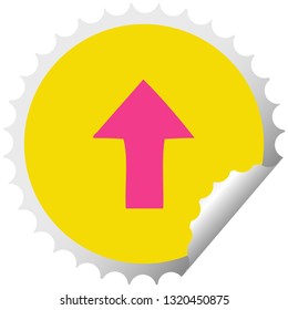 circular peeling sticker cartoon of a pointing arrow