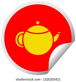circular peeling sticker cartoon of a red tea pot