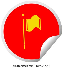 circular peeling sticker cartoon of a red flag