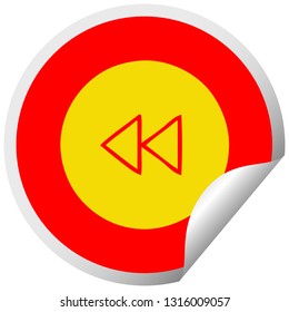 circular peeling sticker cartoon of a rewind button