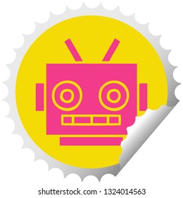 circular peeling sticker cartoon of a robot head