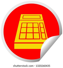circular peeling sticker cartoon of a school calculator