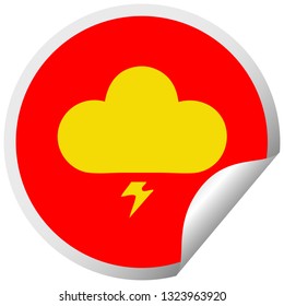 circular peeling sticker cartoon of a thunder cloud