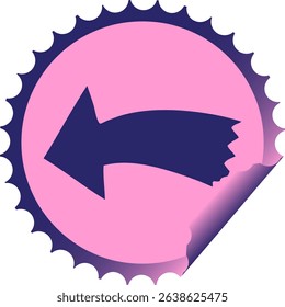 circular peeling sticker quirky cartoon arrow in bright neon colors