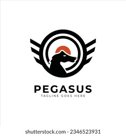 circular pegasus with winged on circle shape logo template design