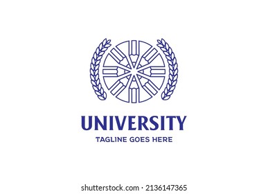 Circular Pencil with Laurel Leaf for University Collage School Education Logo Design Vector