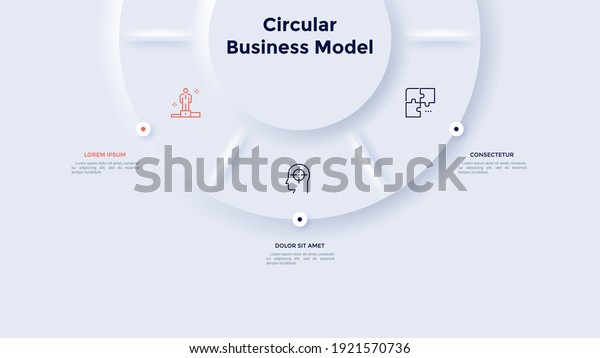 Circular pie chart divided into 3 sectors.\
Concept of three stages of strategic analysis. Neumorphic\
infographic design template. Modern vector illustration for\
business information\
visualization.