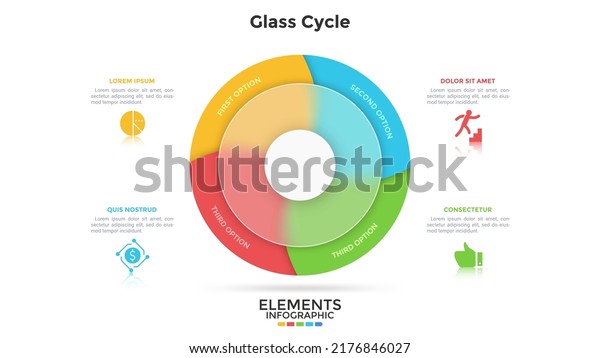 Circular pie chart divided into 4 sectors behind\
translucent glass ring. Concept of four parts of business project.\
Simple infographic design template. Modern flat vector illustration\
for banner.
