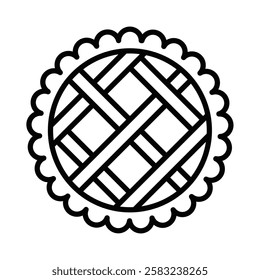 Circular pie with scalloped edges, vector icon. Editable stroke