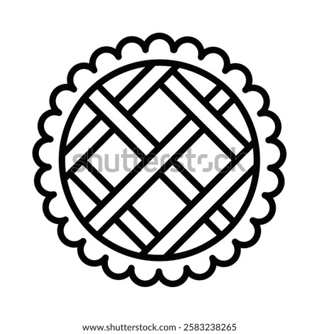 Circular pie with scalloped edges, vector icon. Editable stroke