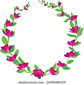 Circular pink floral pattern. Round frame of flowers. Wreath. Vector