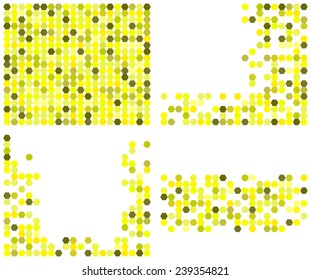 Circular pixel mosaic. Abstract yellow background