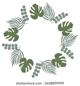 Circular plant-themed frame with vibrant green leaves and branches. Abstract botanical design suitable for banners, invitations, and greeting cards. Vector vector art
