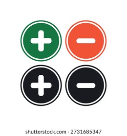 Circular plus and minus symbols in green red and black for interactive designs