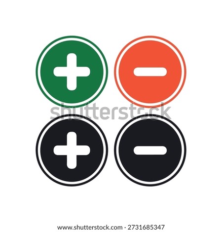 Circular plus and minus symbols in green red and black for interactive designs