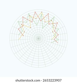 Ilustração de vetor de gráfico de linha polar circular. Visualização moderna de dados para estatísticas, análise, relatórios, infográficos, negócios, Web, aplicativo, painel de controle e projetos digitais criativos.