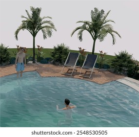 Circular Pool Design Landscape Scene