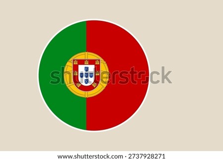 Circular Portugal flag vector icon with national coat of arms, a patriotic symbol for European travel and design..