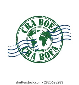 Circular postage stamp with world map and text vector illustration