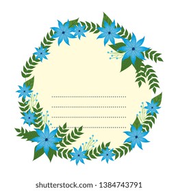 circular postcard with flowers and leafs decoration