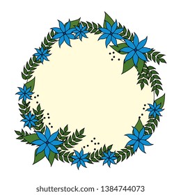 circular postcard with flowers and leafs decoration