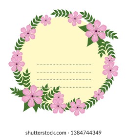 circular postcard with flowers and leafs decoration