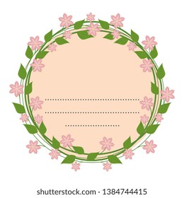 circular postcard with roses and leafs decoration