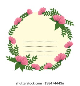 circular postcard with roses and leafs decoration