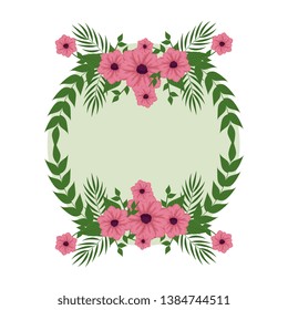 circular postcard with roses and leafs decoration
