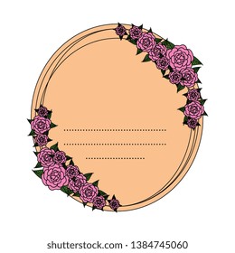circular postcard with roses and leafs decoration