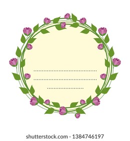 circular postcard with roses and leafs decoration
