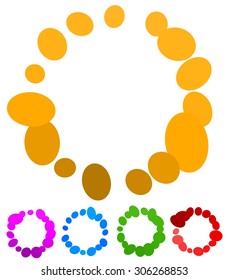 Circular preloader, buffer shapes. Colorful progress indicator icon set with four steps, phases. Rotating circle shapes. Vector.