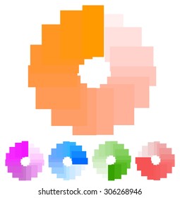 Circular preloader, buffer shapes. Colorful progress indicator icon set with four steps, phases. Rotating circle shapes. Vector.