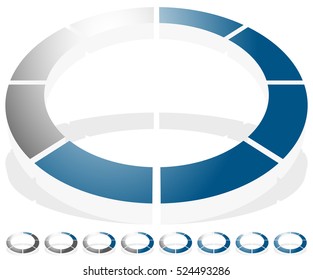 Circular preloader, progress indicator icon w/ 8 steps. Buffer symbol.
