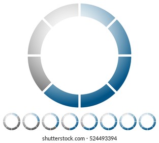 Circular preloader, progress indicator icon w/ 8 steps. Buffer symbol.