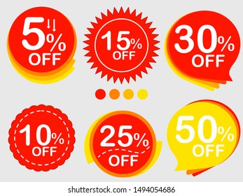 Circular price reduction, special offer sale tags with red, orange and yellow color for ads or banner offer on shopping day.