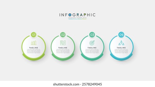 Circular process diagram color minimalist design with 4 steps sequence. defining characteristic of this infographic is it modern design. Modern infographic design template.