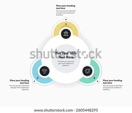 Circular process diagram with three colorful options. Modern infographic design with numbers and minimalistic icons for website or data presentation.