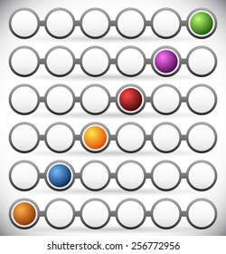 Circular Process Flow Chart element. Color Coded Steps, Phase, Progress Indicators. Dark version.