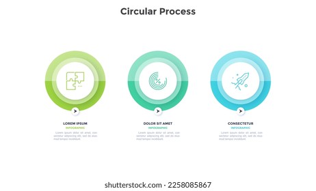 Circular process infographic chart design for business work presentation. Innovative ideas for company growth infochart with thin line icons. Instructional graphics with 3 steps for banners