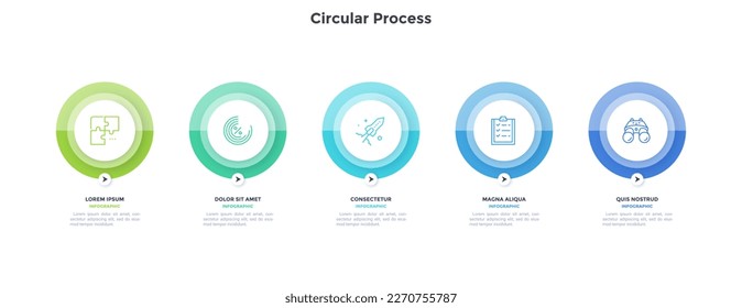 Circular process infographic chart design for business work presentation. Innovative ideas for company growth infochart with thin line icons. Instructional graphics with 5 steps for banners